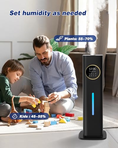 Humidifier Large Room Bedroom with Night Light, 2.1Gal(8L) Humidifiers for Home with Essential Oil Diffuser, Top Fill Whole House Cool Mist Humidifiers for Plants Baby Kids Adults(Black)