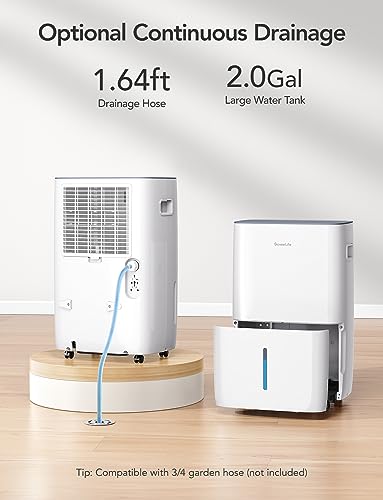 GoveeLife Smart Dehumidifier for Basement 4,500 Sq.Ft, 50 to 109 Pint Auto Humidity Control, Drain Hose, 2.0Gal Bucket, Energy Star Most Efficient H7151, WiFi Dehumidifiers for Large Room
