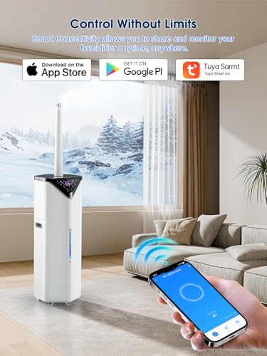 Smart Humidifier for home Large Rooms up to 2800 ft², Wi-Fi APP and Remote Control, 5Gal 1000ml / h Mist Output Auto 180°Mist Tube Rotate,Diffuser and Ambient Light, Ideal for Bedroom Office Plant