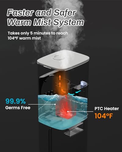 Warm and Cool Mist Humidifiers for Bedroom Home, 2.1gal Quiet Humidifier for Large Room up to 500 ft with Customized Humidity, Night Light, Easy Top Fill, 12H Timer, Essential Oil, Child Lock