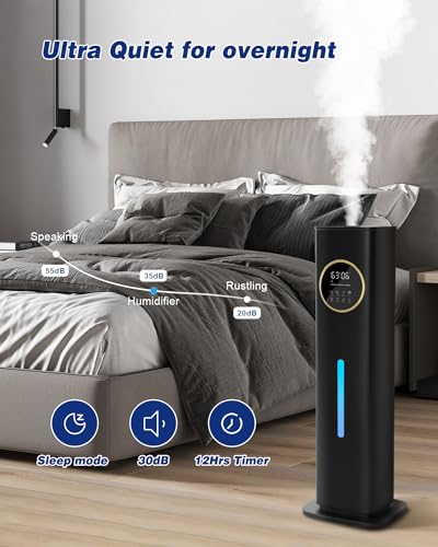 Humidifier Large Room Bedroom with Night Light, 2.1Gal(8L) Humidifiers for Home with Essential Oil Diffuser, Top Fill Whole House Cool Mist Humidifiers for Plants Baby Kids Adults(Black)