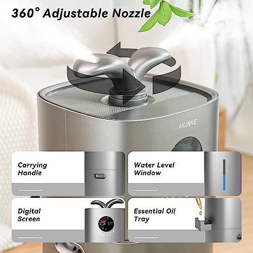AILINKE Humidifier Large Room, 4.2Gal/16L Humidifiers for Home 2000 sq ft, Humidifiers for Bedroom with Essential Oil Diffuser&Extended Tube, Top Fill Cool Mist Humidifiers for Plants Baby Kids Adults