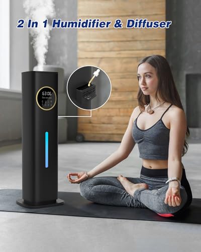 Humidifier Large Room Bedroom with Night Light, 2.1Gal(8L) Humidifiers for Home with Essential Oil Diffuser, Top Fill Whole House Cool Mist Humidifiers for Plants Baby Kids Adults(Black)