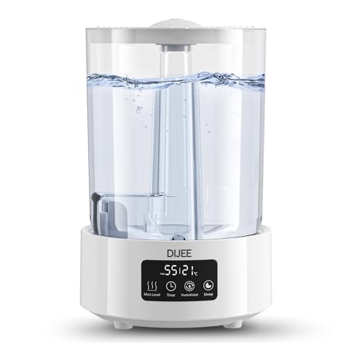 DIJEE Smart Humidifier for Large Room, for Bedroom, Quiet Cool Mist Ultrasonic Humidifier with Diffuser and Nightlight, 5L Big Capacity Top Fill Water Tank, for Home, Indoor, Nursery, Plant