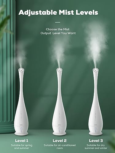 Aiheal Humidifier for Bedroom, 5L Cool Mist Floor Humidifiers for Large Room, Quiet Ultrasonic Humidifier with Smart Humidistat Mode and Essential Oil Diffuser, Baby Humidifiers with Sleep Mode, White