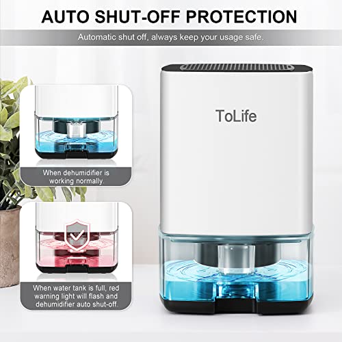Dehumidifiers for Home 30 OZ Water Tank with Auto-Off, Portable Small ToLife Dehumidifier for Bedroom, Room, Bathroom,RV, Closet 500 sq.ft,7 Colors LED Light,White & Black