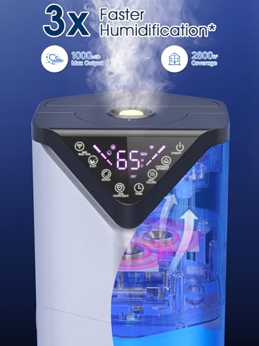 Smart Humidifier for home Large Rooms up to 2800 ft², Wi-Fi APP and Remote Control, 5Gal 1000ml / h Mist Output Auto 180°Mist Tube Rotate,Diffuser and Ambient Light, Ideal for Bedroom Office Plant