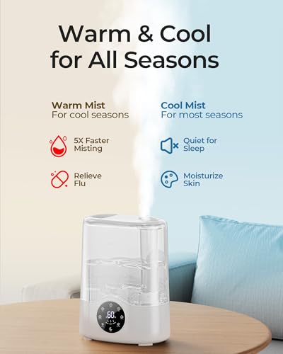 Homvana Smart Humidifier Large Room - Warm and Cool Mist 7L (807ft²), Top Fill Humidifiers for Bedroom - Ultrasonic Humidifier for Baby Plants - Home Nursery, Quick Easy Clean Air Humidifier - (White)