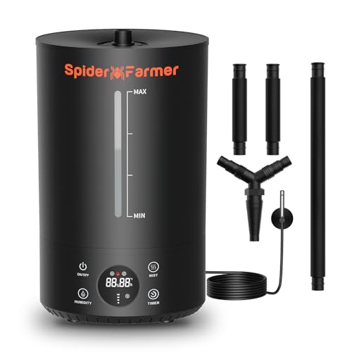 Spider Farmer 3-in-1 6L Plant Humidifier Indoor with Timer & Hose Cool Mist Ultrasonic Grow Tent Humidifiers Large Room with Temperature & Humidity Probe for Mushroom Greenhouse Bedroom Top Fill Black