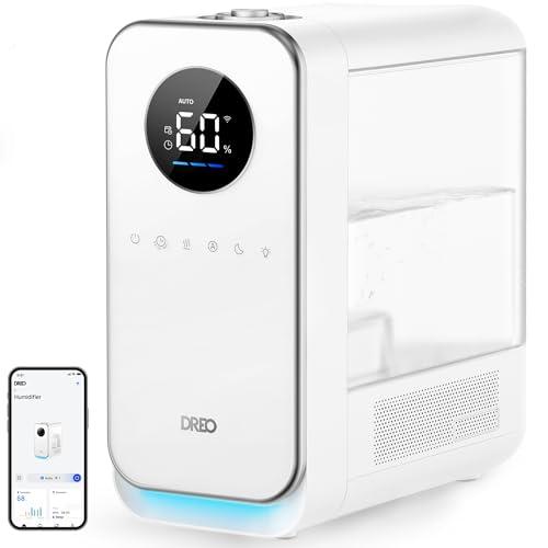 Dreo Humidifiers for Bedroom Home, Top-filled Smart Quiet Cool Mist Humidifiers for Large Room, Oil Diffuser & Nightlight, 50Hours Runtime for Indoor Plants, with Alexa/Google, White