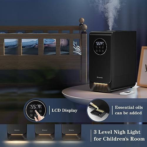 Warm and Cool Mist Humidifier New 2.0 Elecameier 6.5L Top Fill Humidifier for Bedroom Large Room With LED Light and Remove Control, Smart Humidifier for Plant with Humidity Control and Easy to Clean