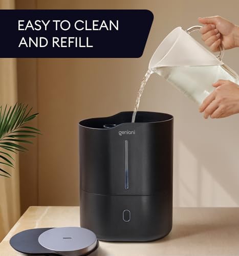 GENIANI Ultrasonic Cool Mist Humidifier for Bedroom, Large Rooms, Home, 4L - Easy Fill & Clean Humidifier for Plants w/Auto Shut-off, 40H Runtime - Quiet, Top Fill Air Humidifier & Vaporizer for Baby