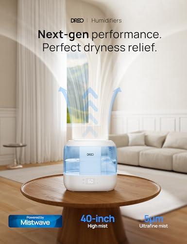 Dreo Smart Humidifiers for Bedroom, Quiet (4L Water Tank) Superrsized Cool Mist Essential Oil Diffuser with Night Light, Auto-Shut Off, Humidifiers for Babies Nursery & Plant & Whole House,Blue