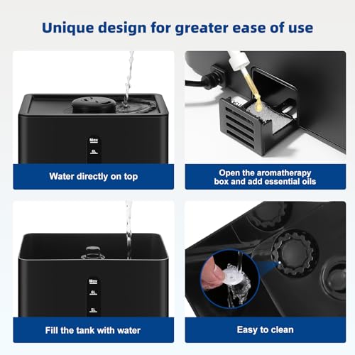 6.5L Humidifiers for Bedroom and Home, Cool and Warm Mist Humidifiers for Home & Plants, Mist Top Fill Desk Humidifiers Essential Oil Diffuser with Adjustable Mist,360°Nozzle，Auto Shut-Off,black