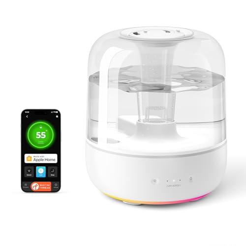Airversa Humidifiers for Home Bedroom Large Room Smart Works with Apple Home over 𝗧𝗵𝗿𝗲𝗮𝗱 5.5L Cool Mist for Indoor Use App/Voice Control, Dazzling Lighting Effects (Clear, Humelle AH1)