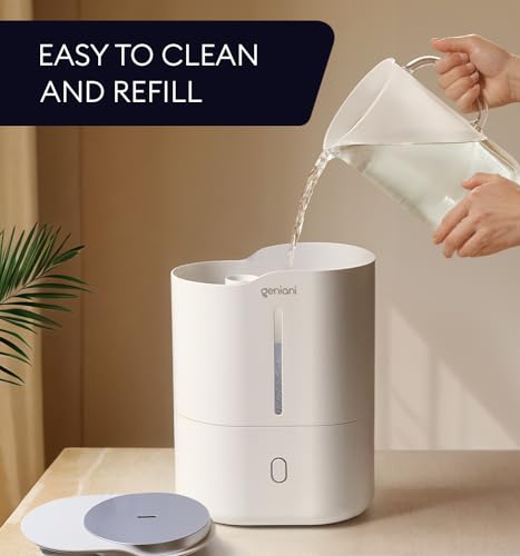 GENIANI Ultrasonic Cool Mist Humidifier for Bedroom, Large Rooms, Home, 4L - Easy Fill & Clean Humidifier for Plants w/Auto Shut-off, 40H Runtime - Quiet, Top Fill Air Humidifier