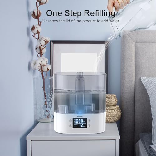 Humidifiers for Bedroom and Home & Baby - 4L Cool Mist Air Humidifiers for Plants, 26db Quiet Top Fill Air Humidifier Lasts Up to 40 Hours, Auto Shut-Off, Super Easy to Fill and Clean
