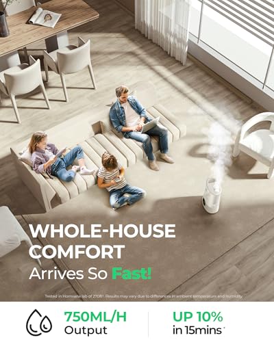Homvana Smart Humidifier Large Room - Warm and Cool Mist 7L (807ft²), Top Fill Humidifiers for Bedroom - Ultrasonic Humidifier for Baby Plants - Home Nursery, Quick Easy Clean Air Humidifier - (White)