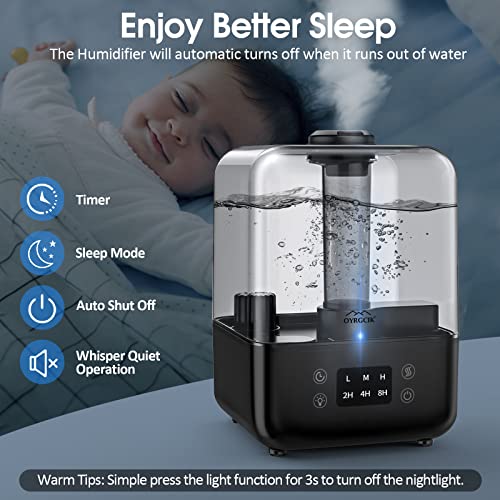 Humidifiers for Bedroom, Ultrasonic 5L Top Fill Humidifiers for Large Room Baby Home with 360° Rotation Nozzle, 3 Mist Levels, Auto Shut-Off, Timer, Essential Oil Diffuser, 30H Work Time, Quiet Black