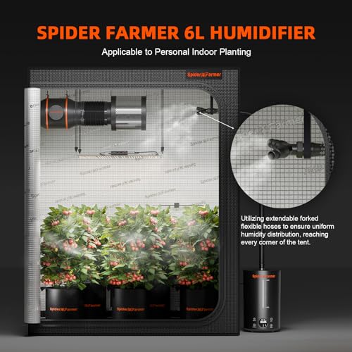 Spider Farmer 3-in-1 6L Plant Humidifier Indoor with Timer & Hose Cool Mist Ultrasonic Grow Tent Humidifiers Large Room with Temperature & Humidity Probe for Mushroom Greenhouse Bedroom Top Fill Black