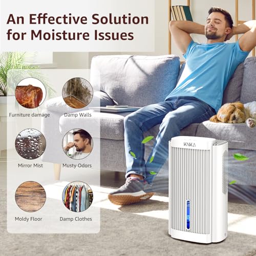 Dehumidifier,95 OZ Water Tank, (850 sq. ft) Quiet Dehumidifier for Basement, Bathroom, RV, Closet, Bedroom with Auto Shut Off, Sleep Mode,7 Colors LED Light, Dehumidifiers for Home (White）