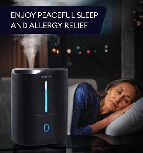 GENIANI Ultrasonic Cool Mist Humidifier for Bedroom, Large Rooms, Home, 4L - Easy Fill & Clean Humidifier for Plants w/Auto Shut-off, 40H Runtime - Quiet, Top Fill Air Humidifier & Vaporizer for Baby