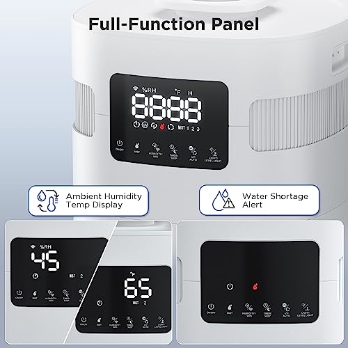 TURBRO Commercial Humidifier, WiFi-Enabled, 5.3Gal/20L Ultrasonic Air Vaporizer for Large Rooms up to 2000 Sq Ft, UV-C LED, Top Refill, with 360°Nozzle for Whole House, Greenhouse, Plant