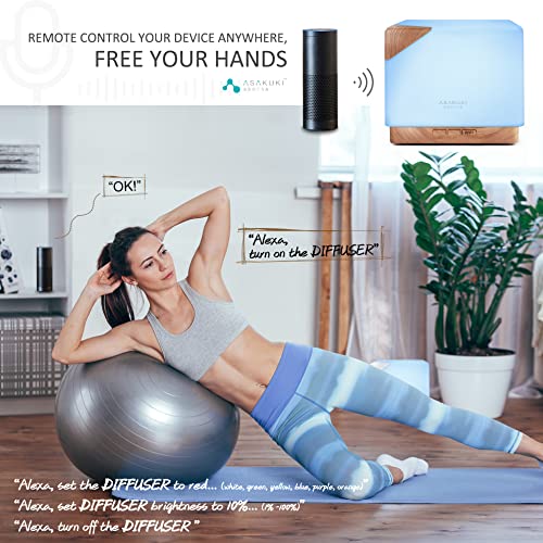 ASAKUKI Smart WiFi Essential Oil Aromatherapy Diffuser, Easy Connect with Alexa and Google Home Phone App Voice Control 700ml Ultrasonic Diffuser, Create Schedules 7 LED Colors Humidifier