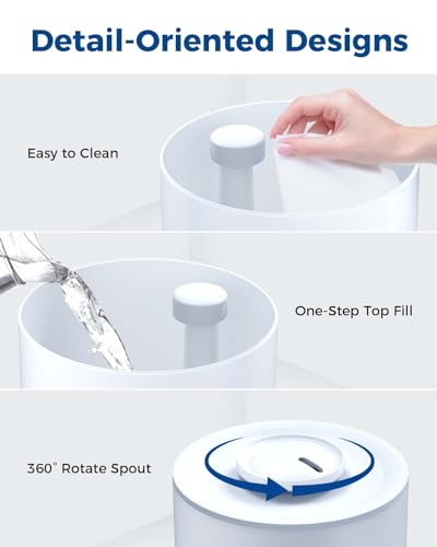 Humidifiers for Bedroom, 2.5L Cool Mist Humidifiers for Baby Plants, Top Fill Air Humidifier for Home with Night Lights, Smart Wifi App Control, 38H Max Runtime, Timer, Sleep Mode