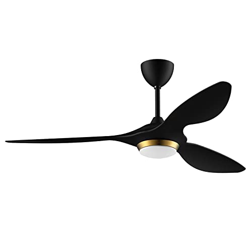 reiga 52 Inch Black Modern Ceiling Fans with Lights and Remote Control, Smart Wifi 3 Blades Quiet DC Motor Ceiling fan for Living Room Bedroom Patio, ETL Listed