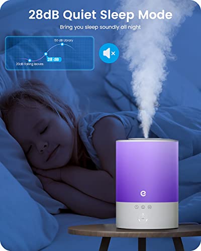 Cool Mist Humidifiers for Bedroom Large Room, Esemoil Smart WiFi Baby Air Humidifier with Top-Fill & 28dB Quiet, 24H Ultrasonic Diffuser for Plants, 8 Color Light, Voice Control, Works with Alexa