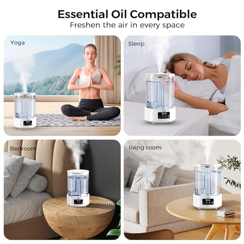 DIJEE Smart Humidifier for Large Room, for Bedroom, Quiet Cool Mist Ultrasonic Humidifier with Diffuser and Nightlight, 5L Big Capacity Top Fill Water Tank, for Home, Indoor, Nursery, Plant
