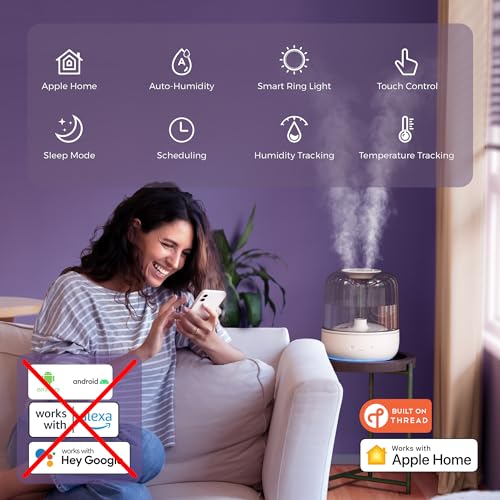Airversa Humidifiers for Home Bedroom Large Room Smart Works with Apple Home over 𝗧𝗵𝗿𝗲𝗮𝗱 5.5L Cool Mist for Indoor Use App/Voice Control, Dazzling Lighting Effects (Clear, Humelle AH1)