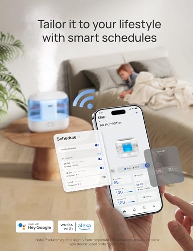 Dreo Smart Humidifiers for Bedroom, Quiet (4L Water Tank) Superrsized Cool Mist Essential Oil Diffuser with Night Light, Auto-Shut Off, Humidifiers for Babies Nursery & Plant & Whole House,Blue