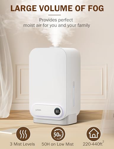 YOGIN humidifiers for Bedroom, 5L Ultrasonic Cool Mist Humidifiers for Home Baby Nursery & Plants,Top Fill Smart Air Humidifier Runs for up to 50 Hours,Intelligent Humidity Control and Auto Shut-Off