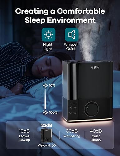 WELOV Humidifiers for Bedroom, Ultrasonic Humidifier Large Room, Top Fill Cool Mist Humidifiers for Baby Nursery and Plants, 4.5L Easy to Clean Air Humidifier, Auto Mode, Quiet, Nightlight, 360°Nozzle