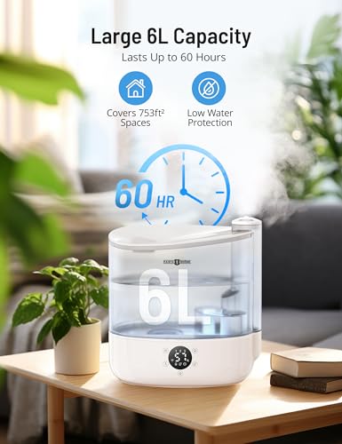 6L Smart Humidifiers for Bedroom Large Room Home, Cool Mist Humidifier, Top Fill Quiet Humidifier for Baby and Plants, App Control, Essential Oil Diffuser Nightlight, 753ft² Coverage, White