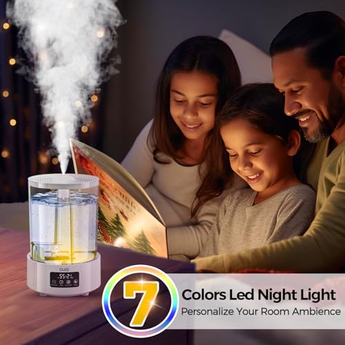 DIJEE Smart Humidifier for Large Room, for Bedroom, Quiet Cool Mist Ultrasonic Humidifier with Diffuser and Nightlight, 5L Big Capacity Top Fill Water Tank, for Home, Indoor, Nursery, Plant