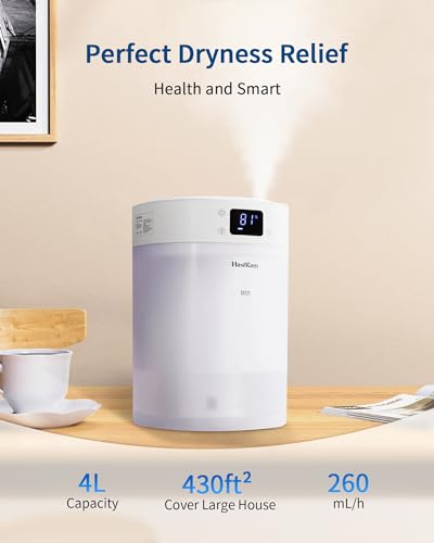 HawKam Humidifiers for Bedroom Home, (4L Water Tank) Top-filled Smart Quiet Cool Mist Humidifiers for Large Room, 360°Nozzle & Nightlight, 30H Runtime Air Humidifiers for Baby Nusery,Offices,Plants
