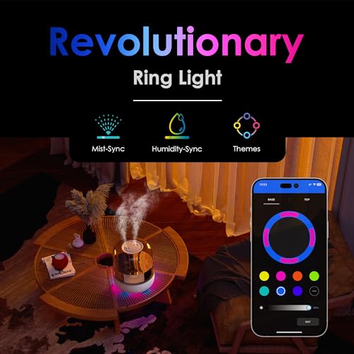 Airversa Humidifiers for Home Bedroom Large Room Smart Works with Apple Home over 𝗧𝗵𝗿𝗲𝗮𝗱 5.5L Cool Mist for Indoor Use App/Voice Control, Dazzling Lighting Effects (Clear, Humelle AH1)