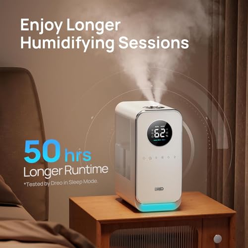 Dreo Humidifiers for Bedroom Home, Top-filled Smart Quiet Cool Mist Humidifiers for Large Room, Oil Diffuser & Nightlight, 50Hours Runtime for Indoor Plants, with Alexa/Google, White