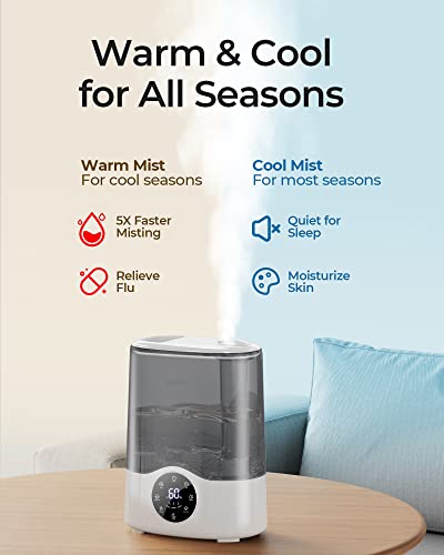 Homvana Humidifier Large Room, 7L (807ft²) Smart Warm and Cool Mist, Top-Fill Humidifiers for Bedroom Baby Nursery Grow Tent, Auto Adapt Mist Quick Air Humidity Indoor, Easy to Clean, Quiet, Diffusers