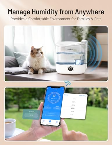6L Smart Humidifiers for Bedroom Large Room Home, Cool Mist Humidifier, Top Fill Quiet Humidifier for Baby and Plants, App Control, Essential Oil Diffuser Nightlight, 753ft² Coverage, White