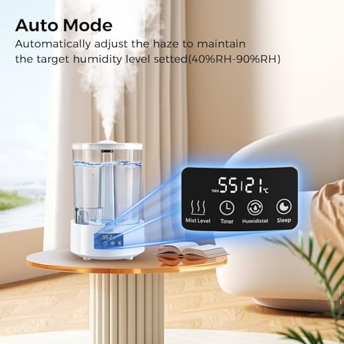 DIJEE Smart Humidifier for Large Room, for Bedroom, Quiet Cool Mist Ultrasonic Humidifier with Diffuser and Nightlight, 5L Big Capacity Top Fill Water Tank, for Home, Indoor, Nursery, Plant