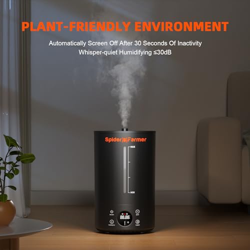 Spider Farmer 3-in-1 6L Plant Humidifier Indoor with Timer & Hose Cool Mist Ultrasonic Grow Tent Humidifiers Large Room with Temperature & Humidity Probe for Mushroom Greenhouse Bedroom Top Fill Black