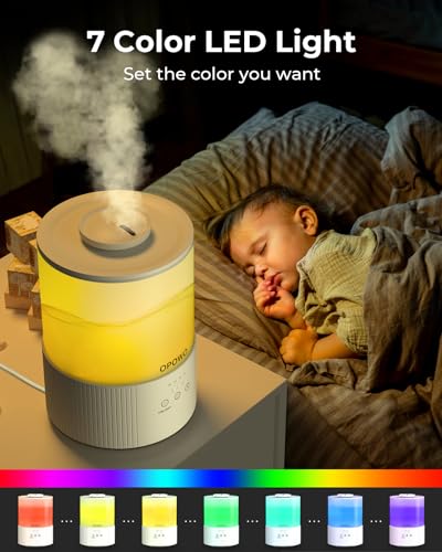 OPOWO Humidifiers for Bedroom Large Room, 2.5L Cool Mist Humidifiers for Baby Plants, Top Fill Air Humidifier for Home with Night Lights, Smart Wifi App Control, 38H Max Runtime, Timer, Sleep Mode