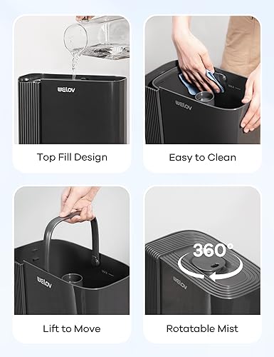 WELOV Humidifiers for Bedroom, Ultrasonic Humidifier Large Room, Top Fill Cool Mist Humidifiers for Baby Nursery and Plants, 4.5L Easy to Clean Air Humidifier, Auto Mode, Quiet, Nightlight, 360°Nozzle