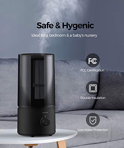 raydrop Humidifiers for Bedroom, Cool Mist Humidifiers for Babies, 1.70L Quiet Ultrasonic Humidifier, Space-Saving, Filterless, Auto Shut Off - (0.45 Gallon, US 110V)