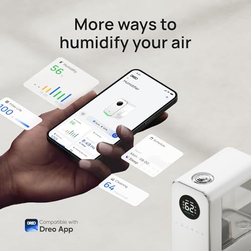 Dreo Humidifiers for Bedroom Home, Top-filled Smart Quiet Cool Mist Humidifiers for Large Room, Oil Diffuser & Nightlight, 50Hours Runtime for Indoor Plants, with Alexa/Google, White