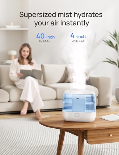 Dreo Smart Humidifiers for Bedroom, Quiet (4L Water Tank) Superrsized Cool Mist Essential Oil Diffuser with Night Light, Auto-Shut Off, Humidifiers for Babies Nursery & Plant & Whole House,Blue